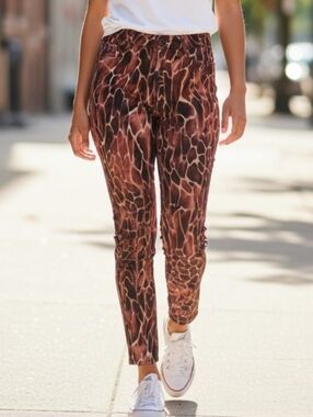 Giraffe-Print Skinny Straight Leg Mid-Rise Stretchy Jeans Made USA Women Size 30